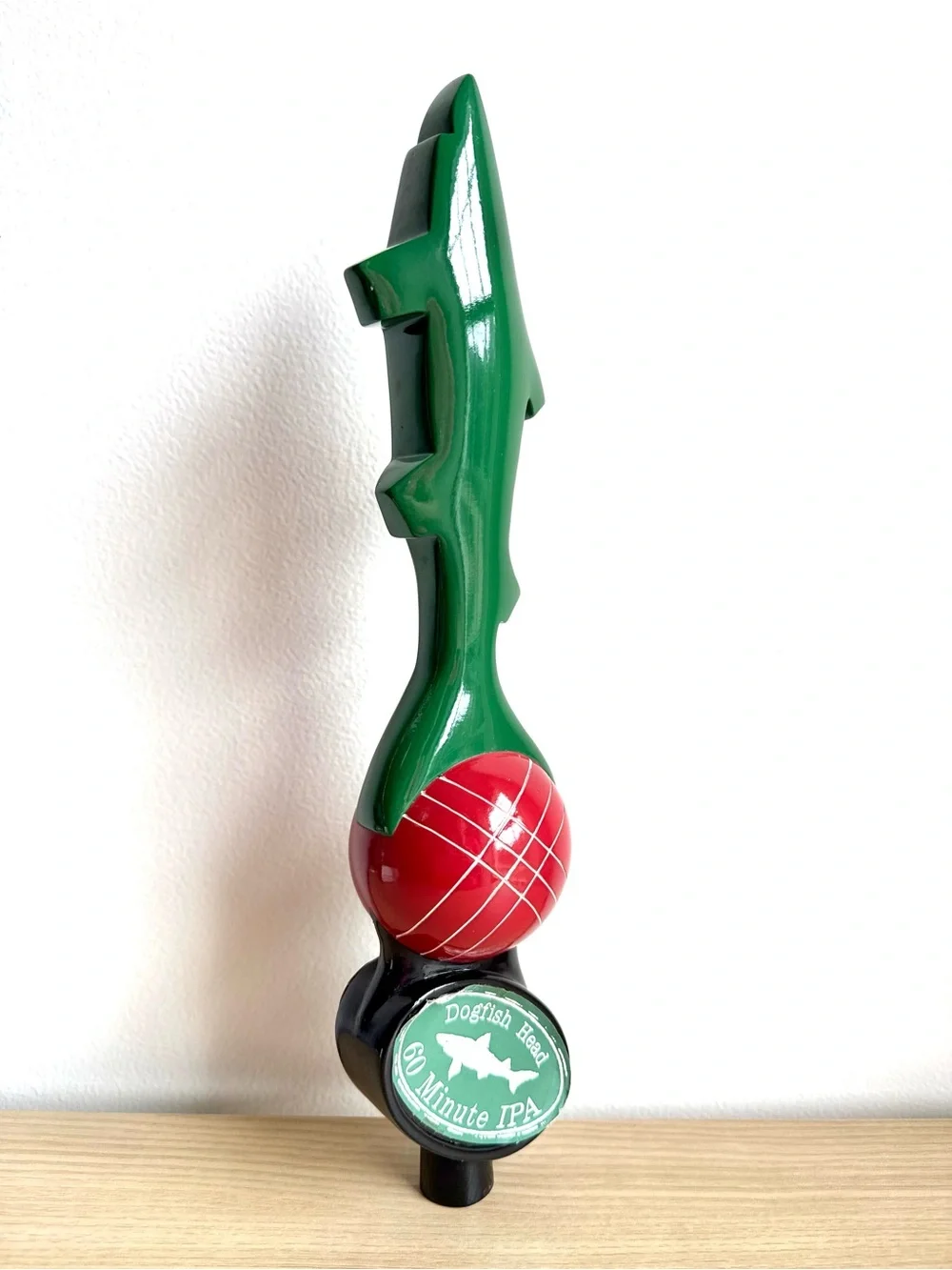 Dogfish Head Craft Beer Bar Tap Handle 60 Minute IPA Green Shark Bocce Ball EUC